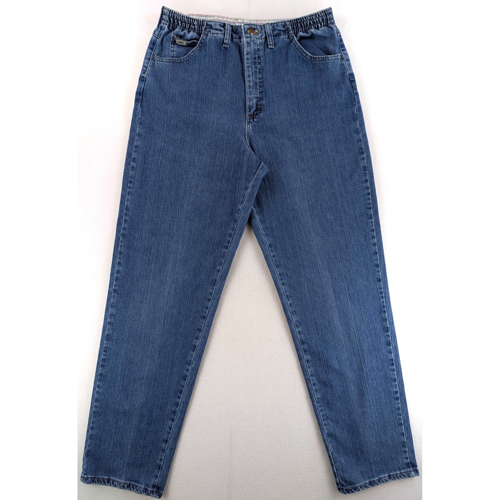 Vintage Lee Side Elastic Waist Jeans Womens 14 Long High Rise Straight Blue